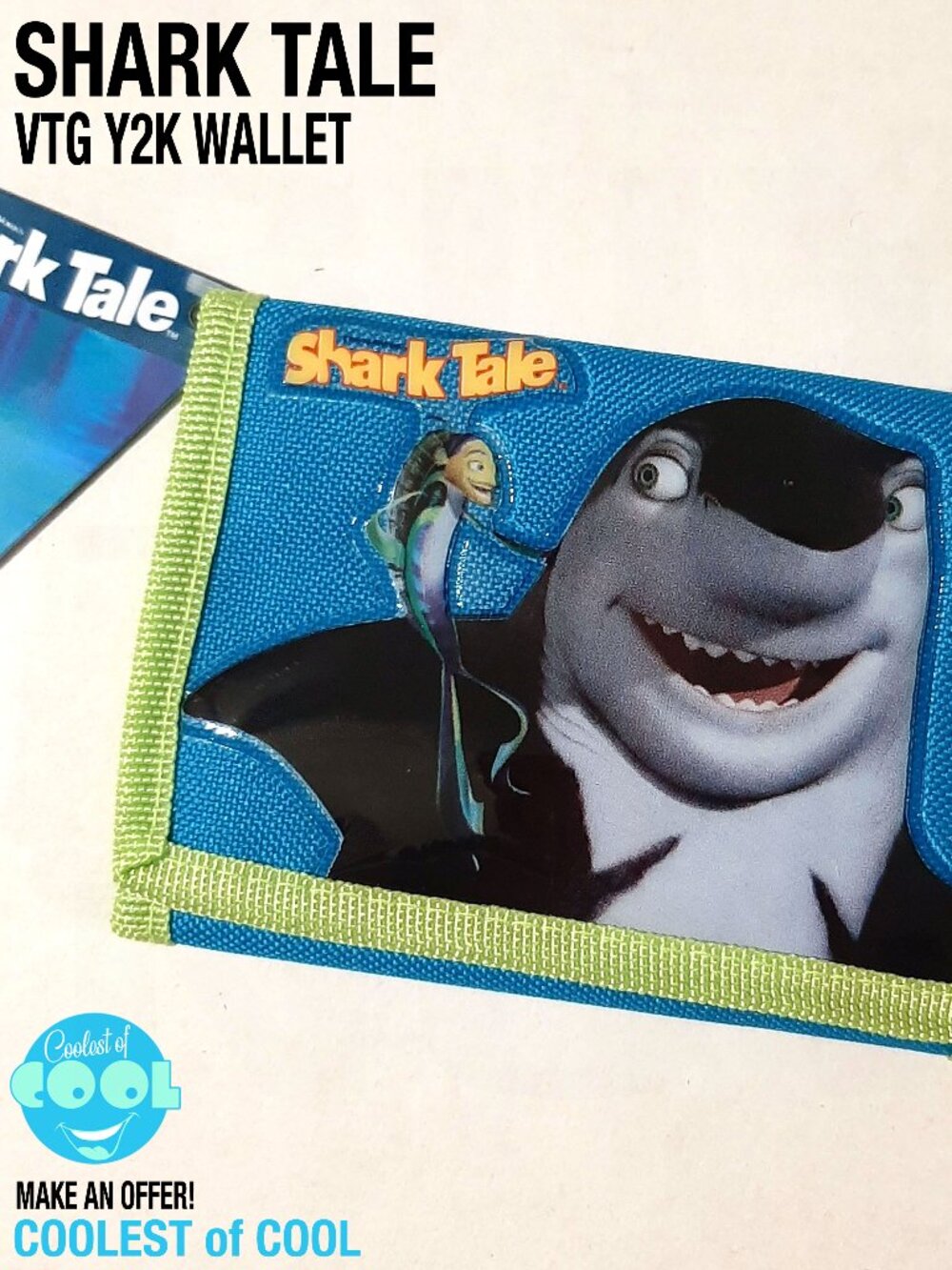 Rare vintage Shark Tale tri fold Wallet blue nylon velcro Y2K animated movie NWT